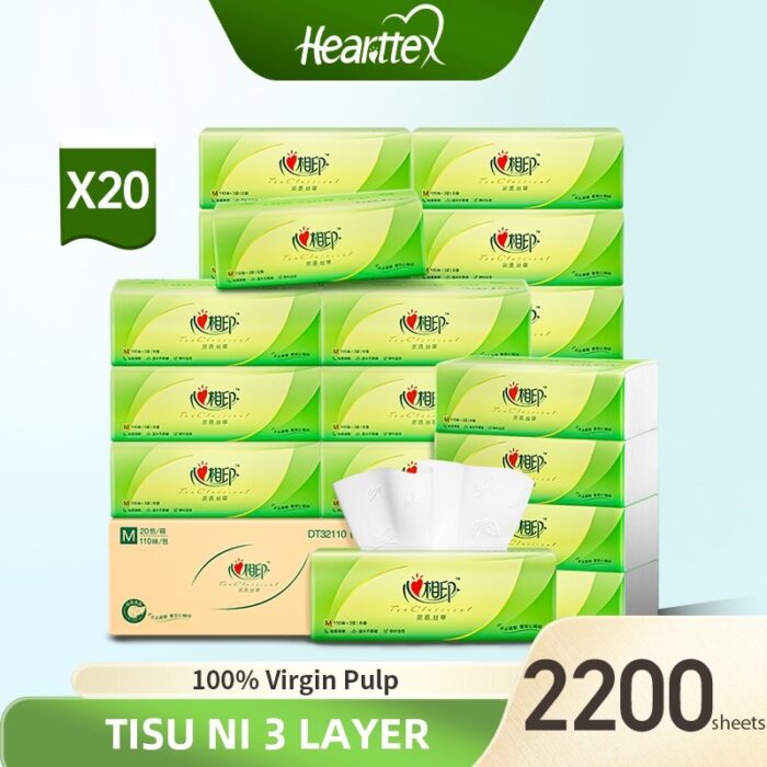 【1 Carton】Hearttex Facial Tissue Soft Pack,3ply 110s 20packs