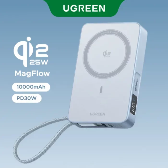 UGREEN 10000mAh Qi2 25W Magsafe Power Bank Wireless Charging Fast charging MagFlow Powerbank Built in Type-C Cable for iPhone 17 Series iPhone 16 Pro Max Qi2.2 Version