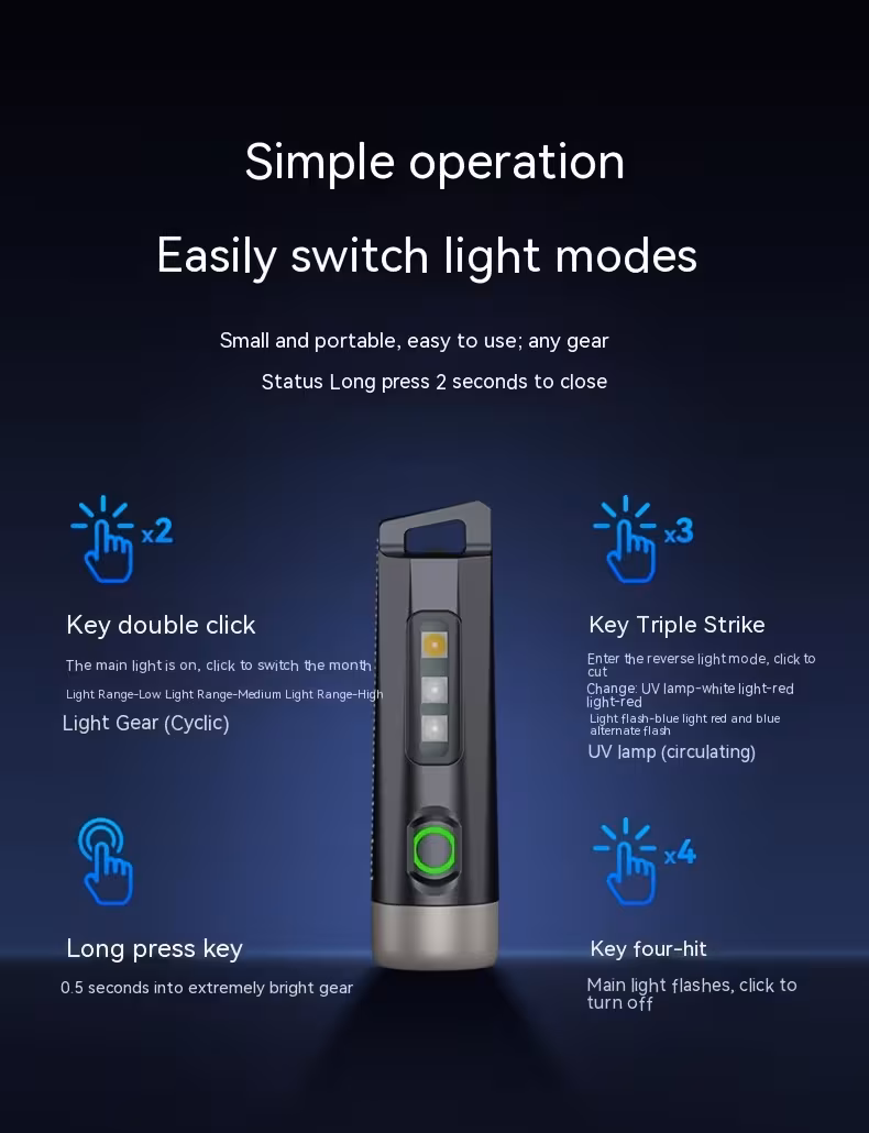 PHILIPS Bright light mini flashlight Portable pendable keychain purple light flashlight Tpye-C charging night commute travel essential